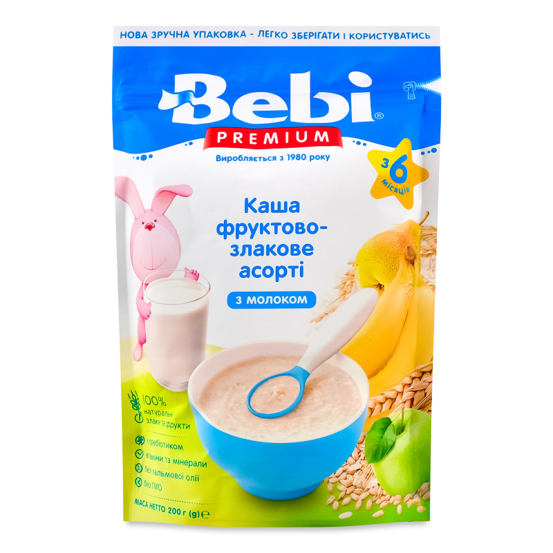 Каша молочна Premium Фруктово-злакове асорті від 6місяців 200г зіп/пакет Bebi