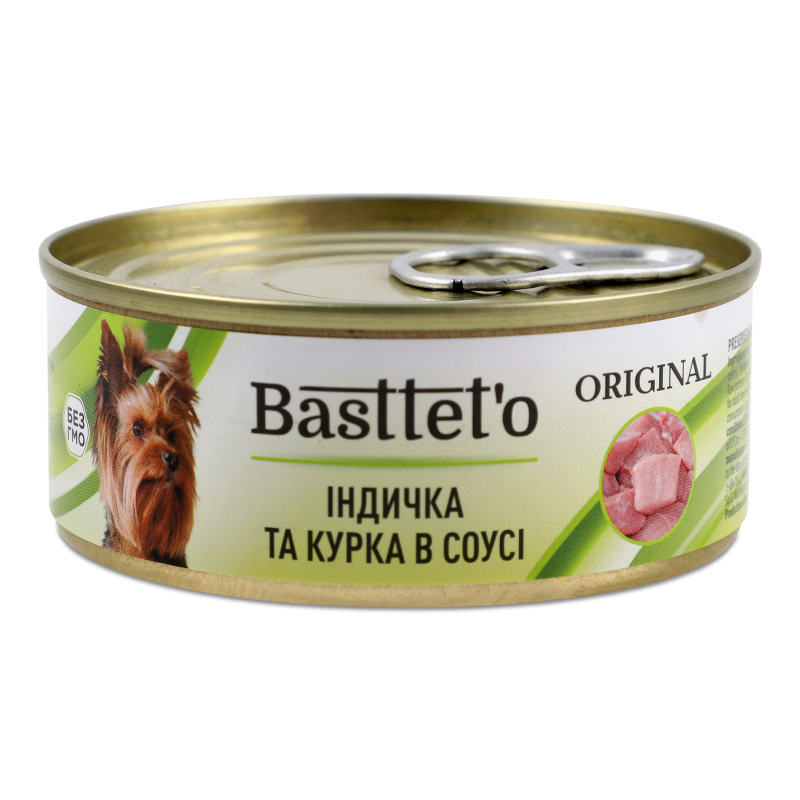 Корм д/собак Індичка та курка в соусі 85г ж/б Басттет”о