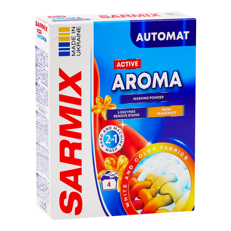 Засіб мийний синтетичний порошкоподібний Active Aroma д/всіх типів прання 300г Sarmix