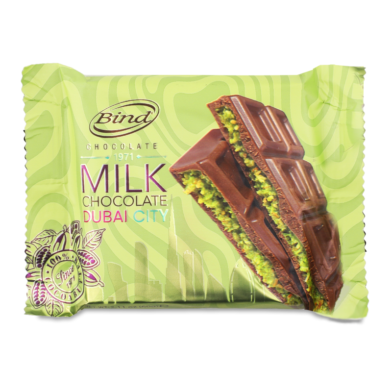 Шоколад Dubai молочний з фісташкою та тістом кадаїфі 60г Bind
