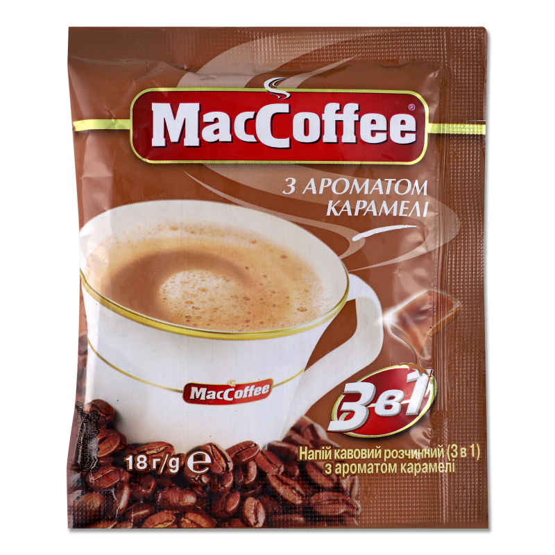 Напій кавовий 3в1 з ароматом Карамель розчинний 18г MacCoffee