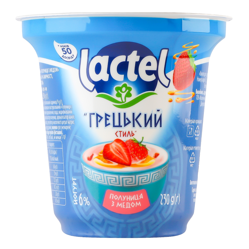 Йогурт 6% Полуниця з медом Грецький стиль Lactel ст