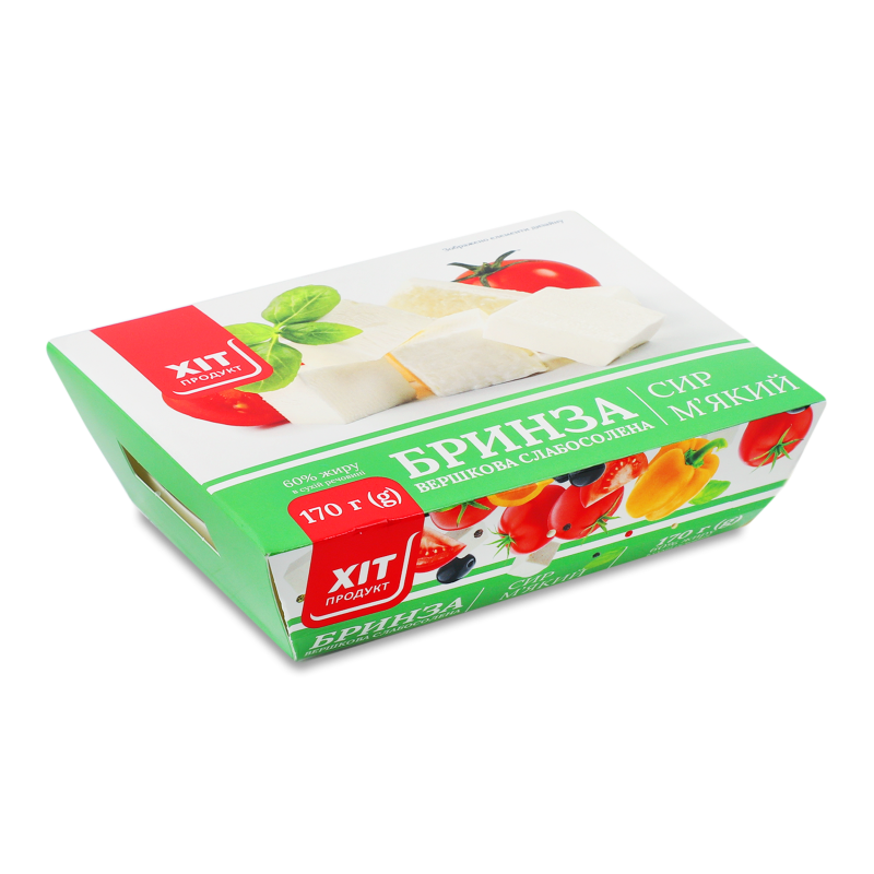 Сир м’який Бринза вершкова слабосолена 60% 170г ванночка Хіт Продукт