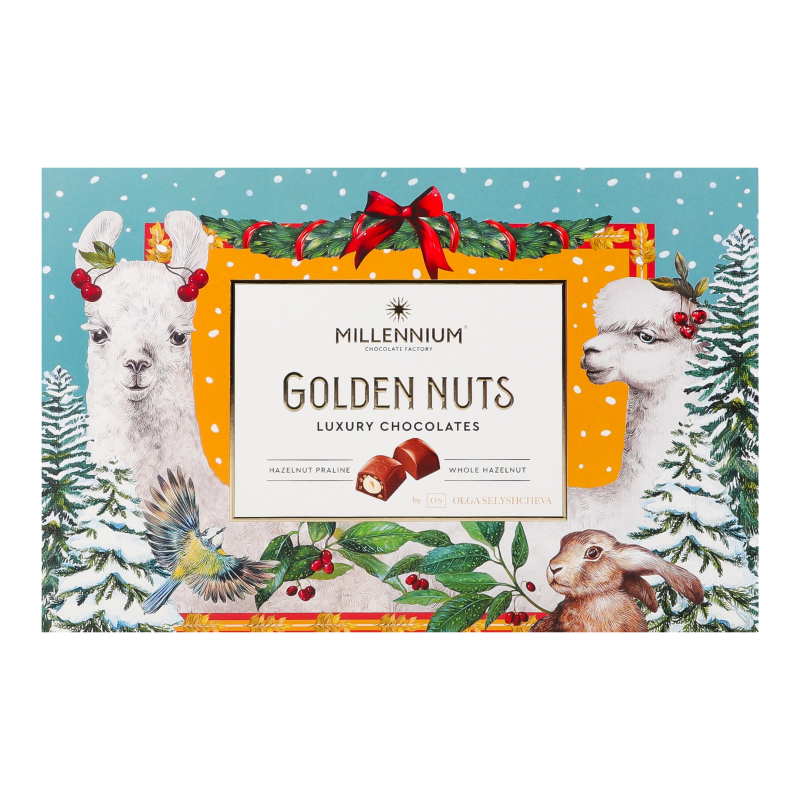 Цукерки шоколадні з начинкою та цілими горіхами Golden nuts Millennium к/у