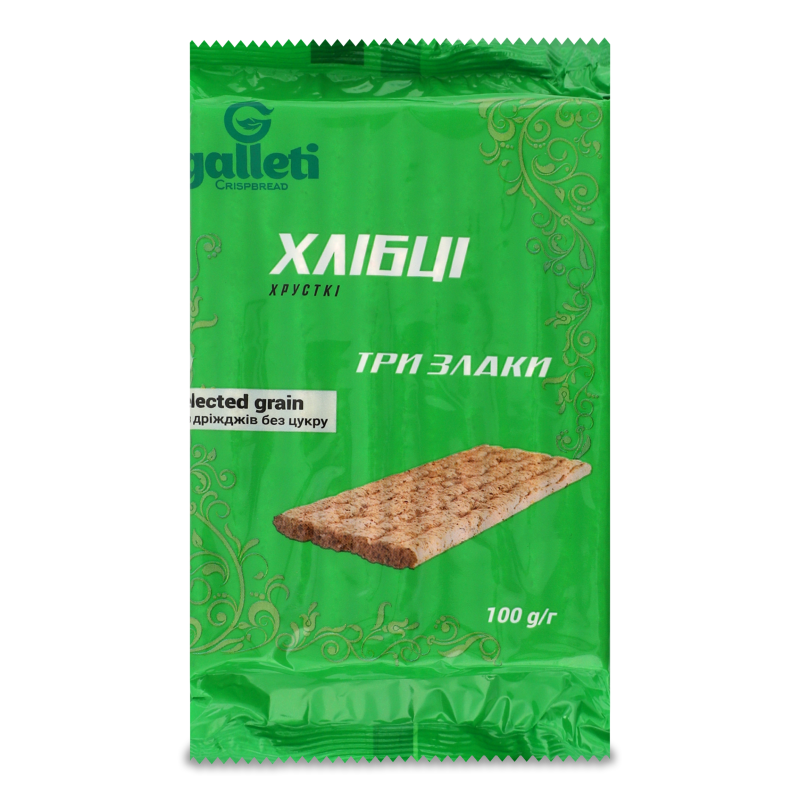 Хлібці хрусткі Луганці Три злаки 100г Галлеті