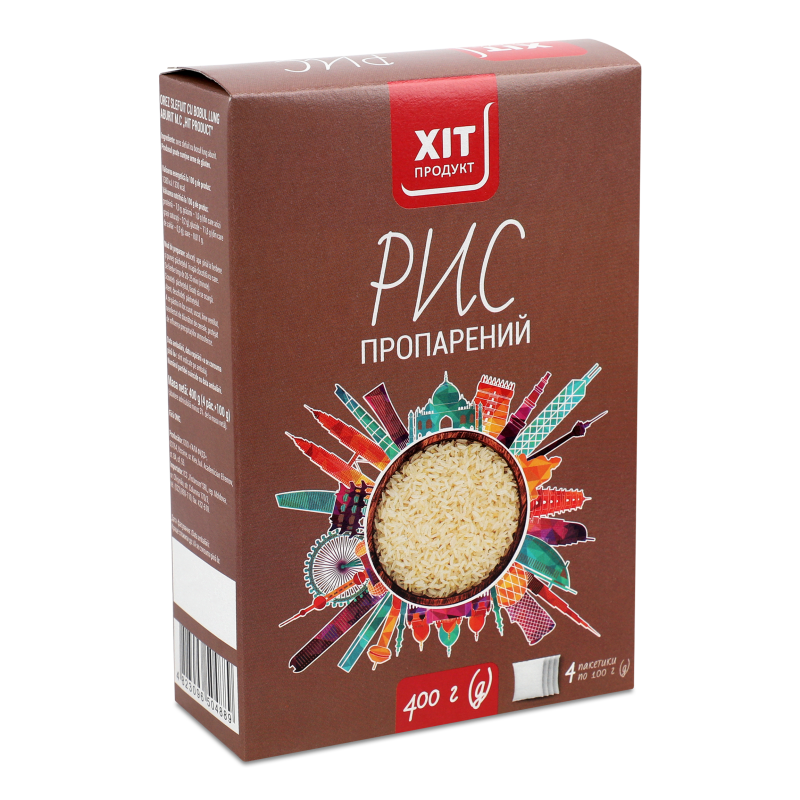 Рис шліфований довгозернистий пропарений 4*100г Хіт продукт