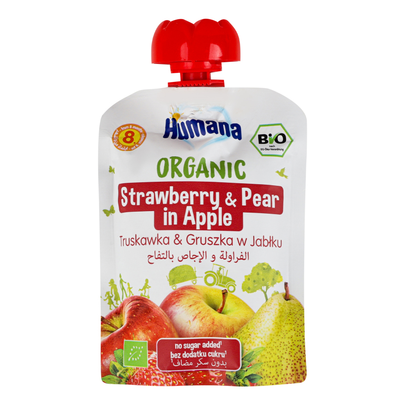 Пюре фруктове для дітей від 8міс Strawberry&Pear in apple Organic Humana д/п