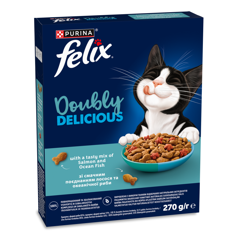 Корм д/дорослих котів Doubly delicious Лосось та океанічна риба 270г Felix
