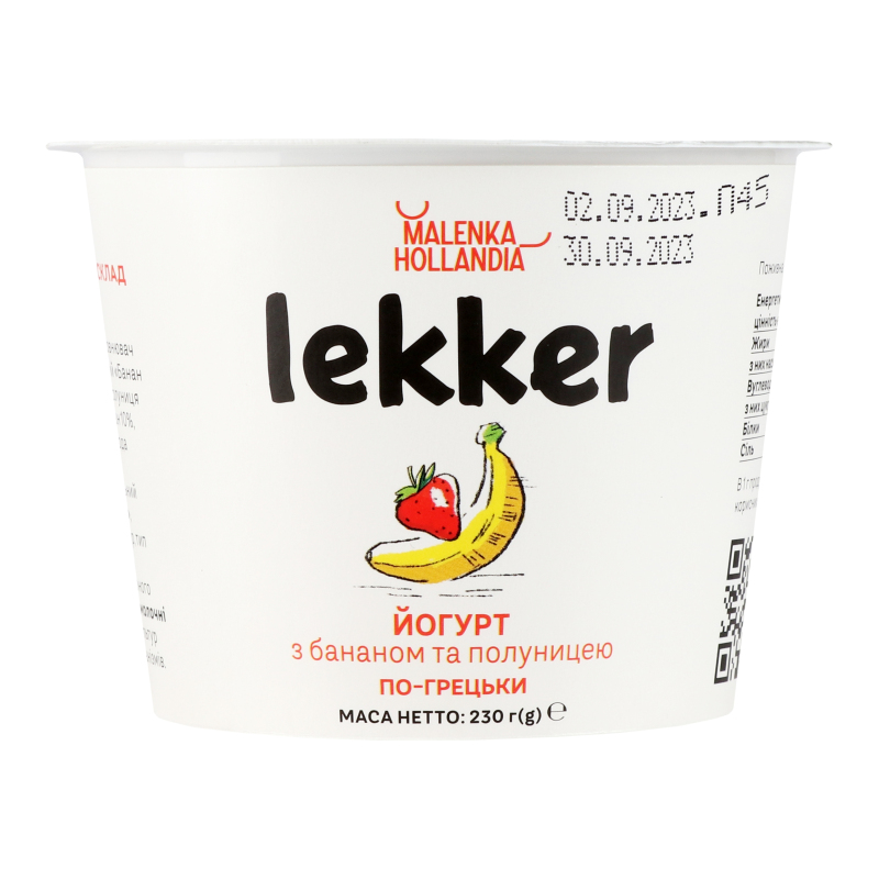 Йогурт 3% с бананом и клубникой По-гречески Lekker ст 230г Lekker ...