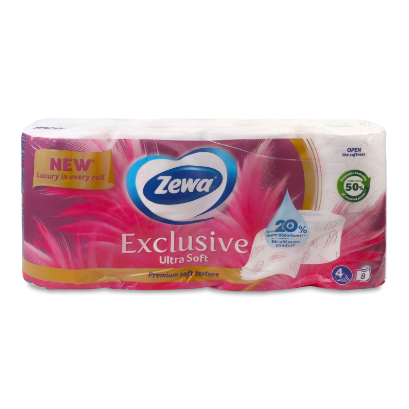 Папір туалетний Ексклюзив Ультра софт 4шари 8шт Зева
