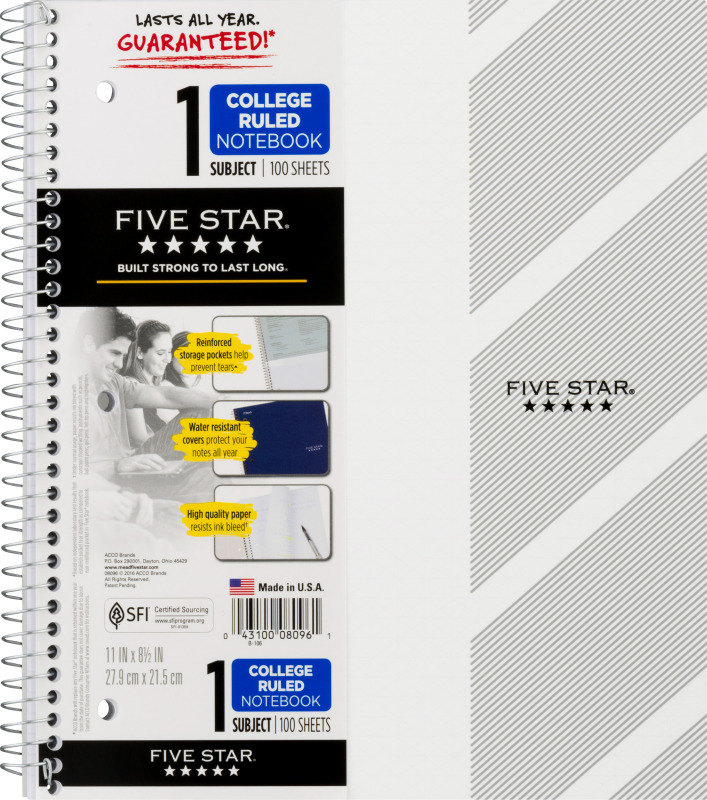 Five Star 1 Subject College Ruled Notebook 100 Sheets Five Star