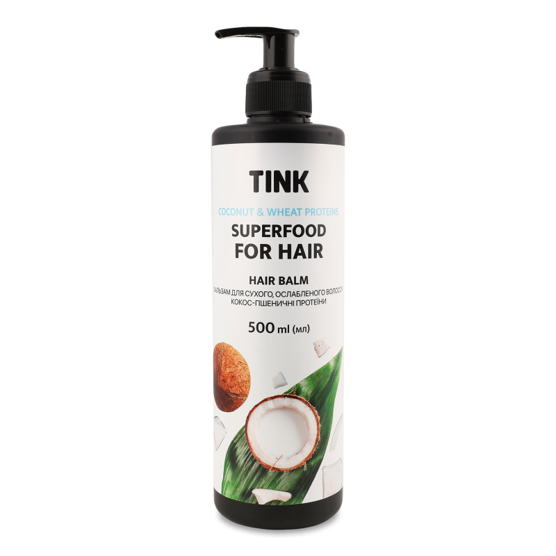 Бальзам Кокос-Пшеничні протеїни д/сухого ослабленого волосся 500мл з дозатором Тінк