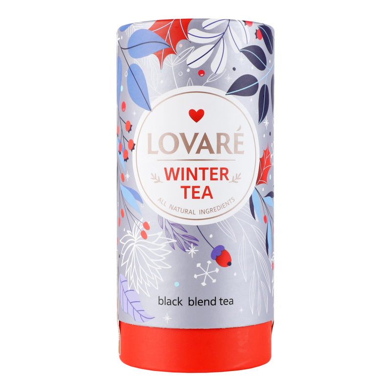 Чай чорний байховий листовий з плодами пелюстками квітів Winter Tea Lovare тубус