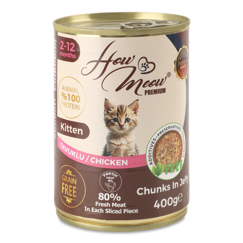 Корм д/кошенят з куркою 400г ж/б How Meow