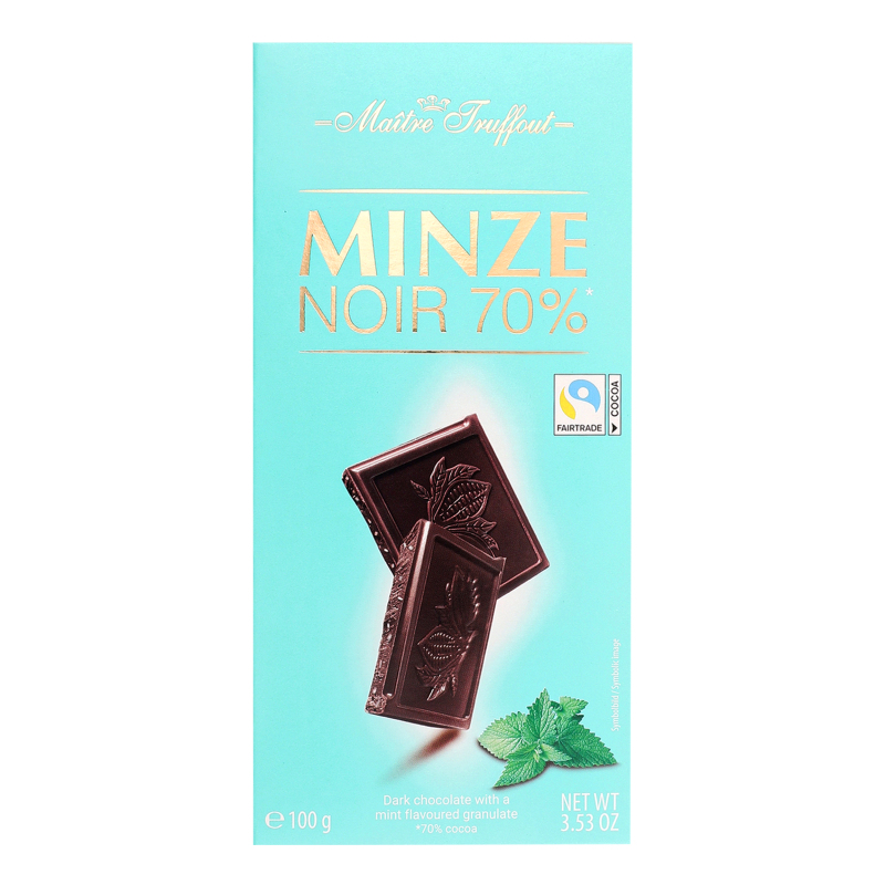Шоколад 70% чорний зі смаком м'яти Maitre Truffout к/у
