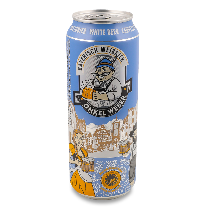 Пиво Bayerisch Weissbier світле нефільтроване 5,4% 0,5л ж/б Onkel Weber