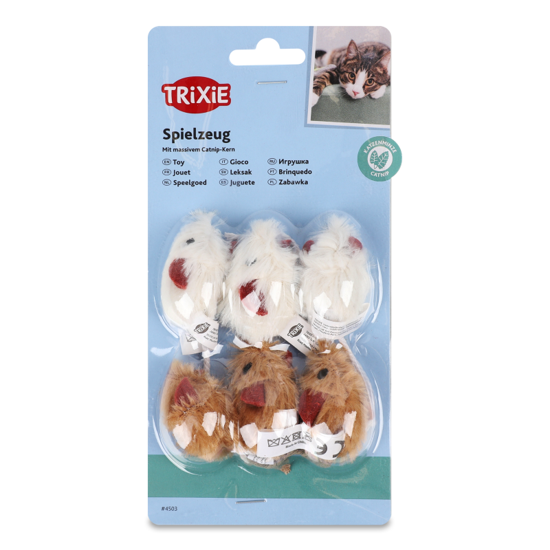 Іграшка д/котів Миша хутро з котячою м”ятою 5см 6шт Тріксі