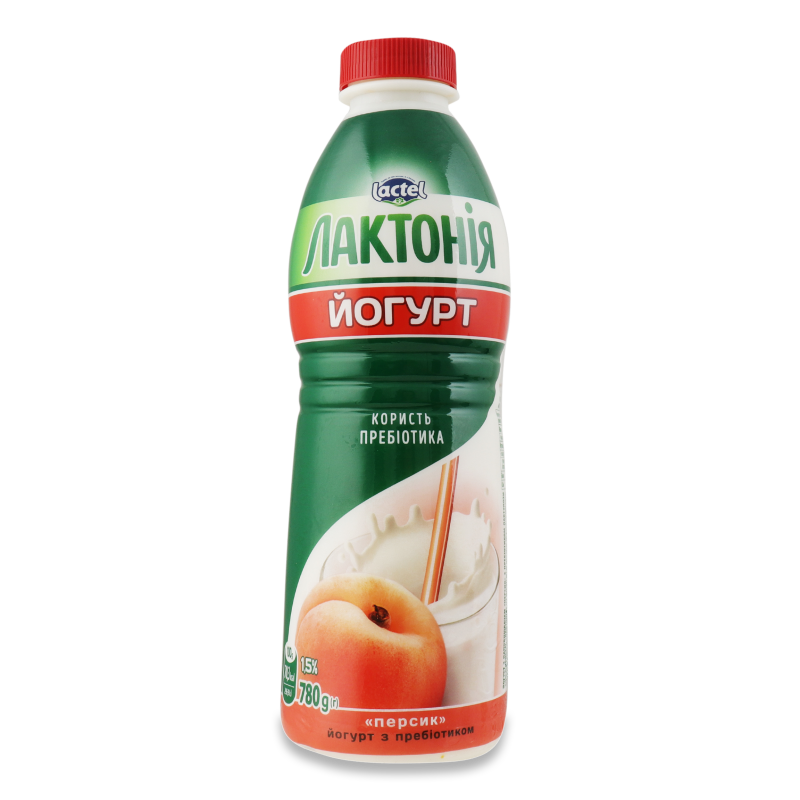 Йогурт питний з наповнювачем Персик з пребіотиком 1,5% 780г пет Лактонія