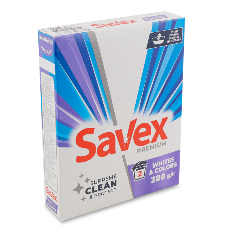 Засіб миючий порошкоподіний Premium Whites&Colors ручне прання 300г Savex