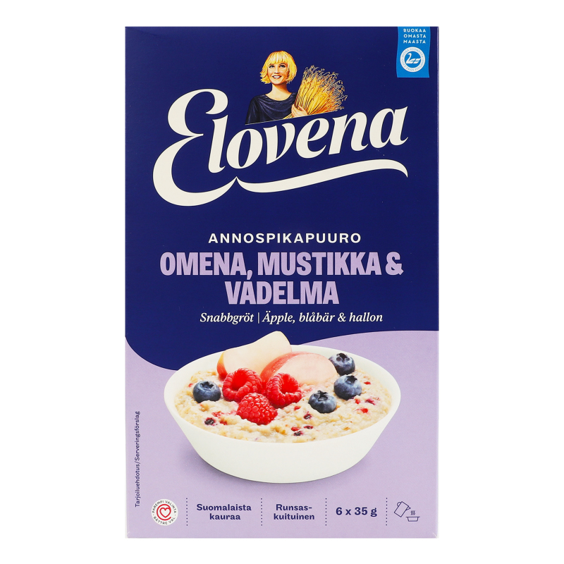 Каша-хвилинка вівсяна Яблуко, чорниця та малина Elovena к/у 6х