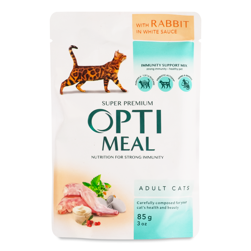Корм д/дорослих котів з кроликом в білому соусі 85г Оптіміл