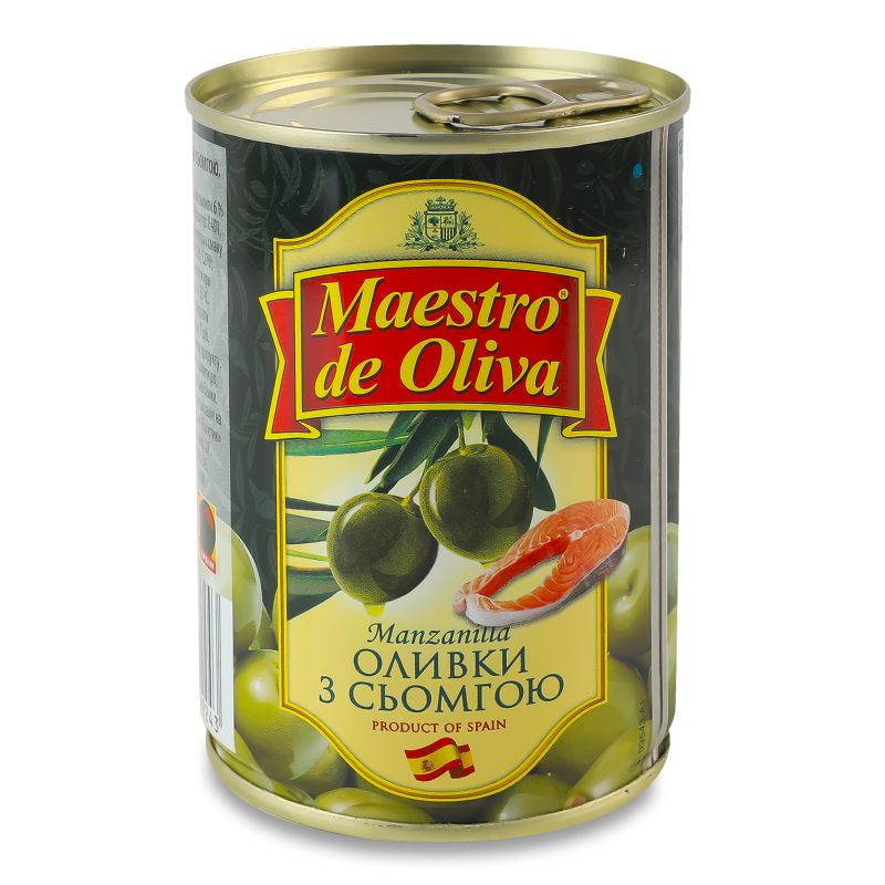 Оливки з сьомгою 280г ж/б з ключем Maestro de Oliva
