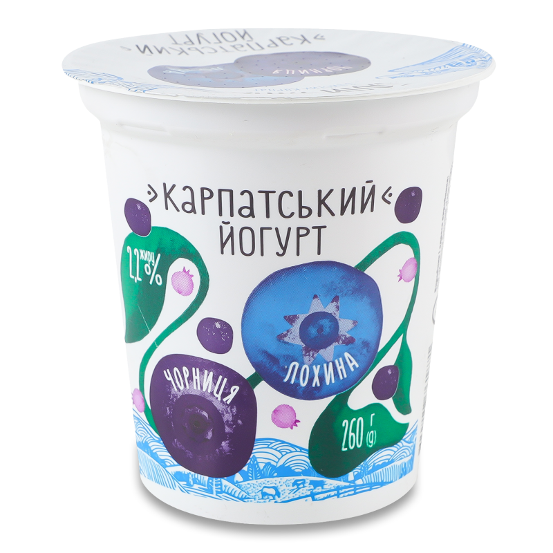 Йогурт Карпатський Лохина-чорниця 2,2% 260г стакан Галичина