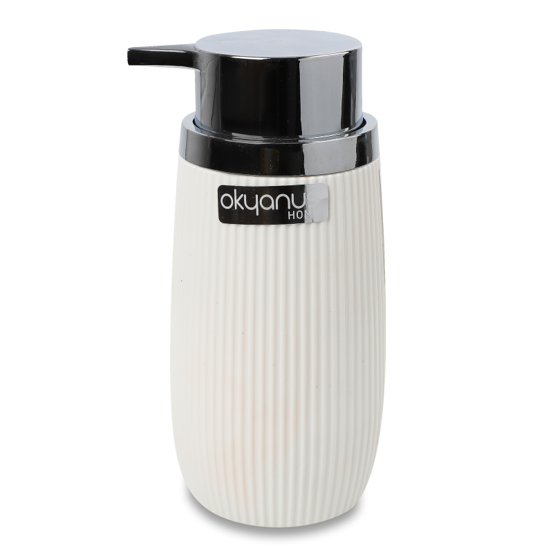 Дозатор д/рідкого мила білий смугастий хром 0,6л OKY-480-1 Okyanus