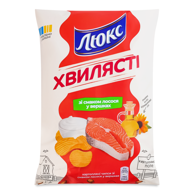 Чипси з смаком лосося у вершках рифлені 125г Люкс