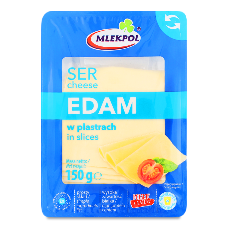 Сир Едам 45% нарізка 150г газ/уп Mlekpol