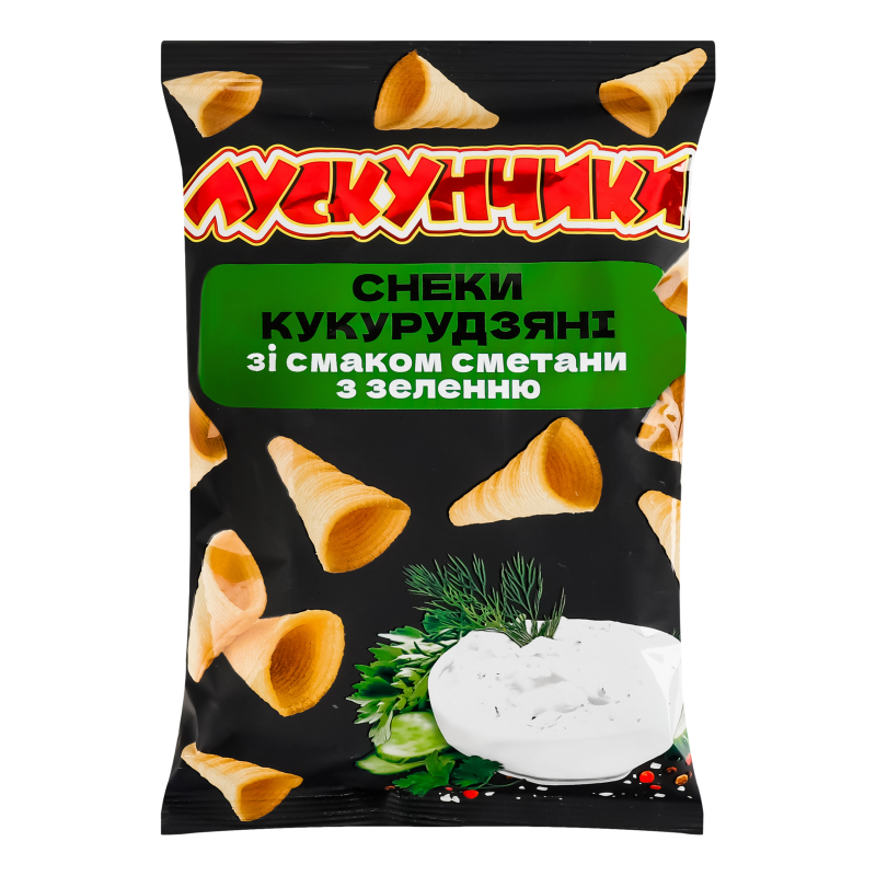 Снеки кукурудзяні зі смаком сметани з зеленню Лускунчики м/у