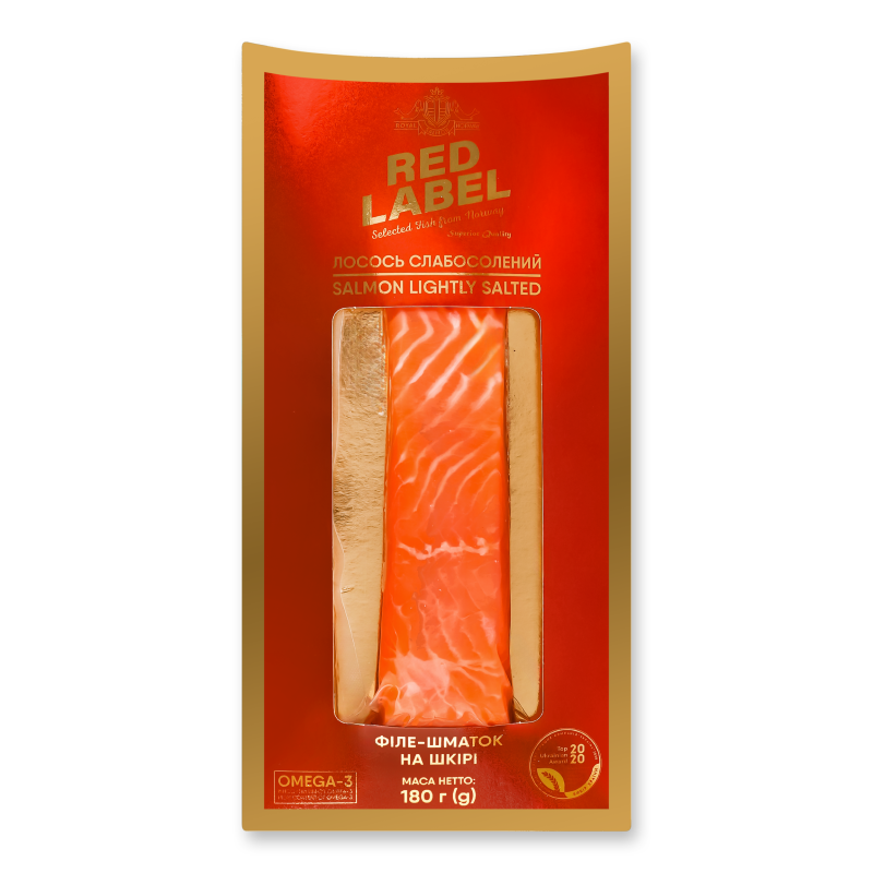 Лосось філе-шматок с/с на шкірі 180г в/у Red Label