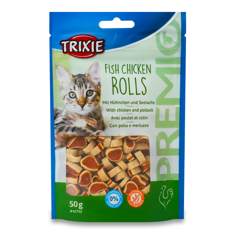 Ласощі д/котів Преміо Рол Курка та минтай 50г Тріксі
