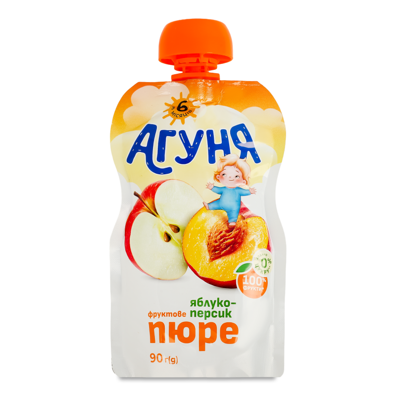 Пюре дитяче Яблучно-персикове від 6місяців 90г пауч Агуня