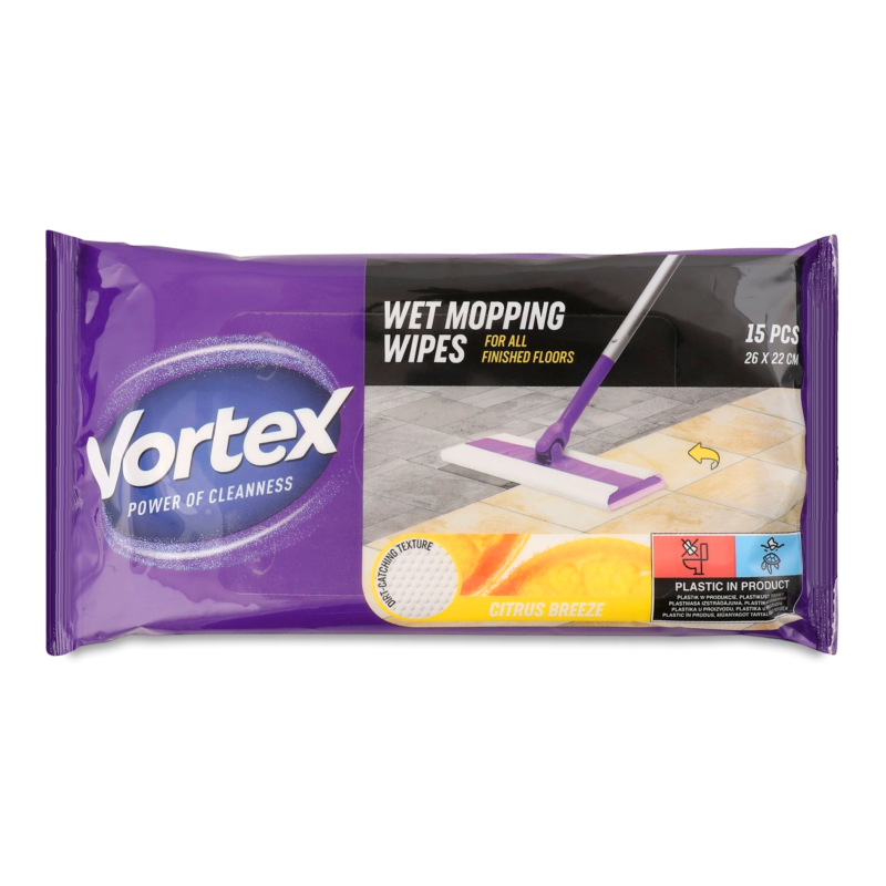 Серветки вологі д/підлоги Citrus Breeze 15шт Vortex