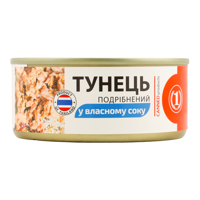 Тунець подрібнений в власному соку ТМ "1" з/б