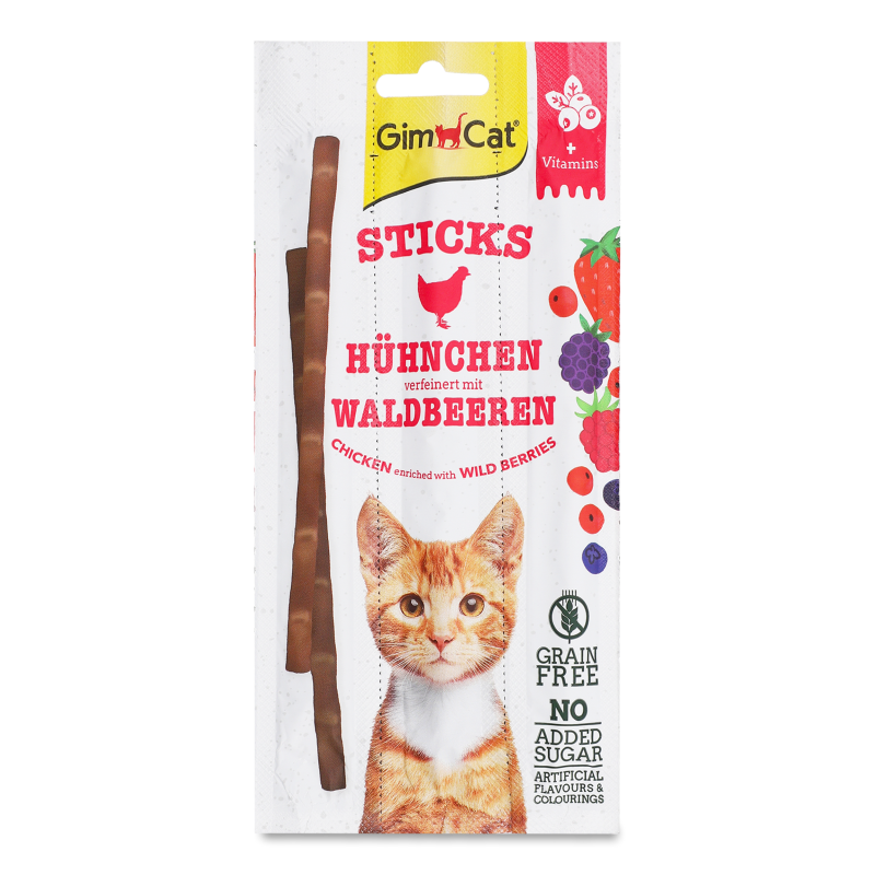 Ласощі д/котів Дуо-палочки м”ясні Курка та лісові ягоди 3шт Джим Кет