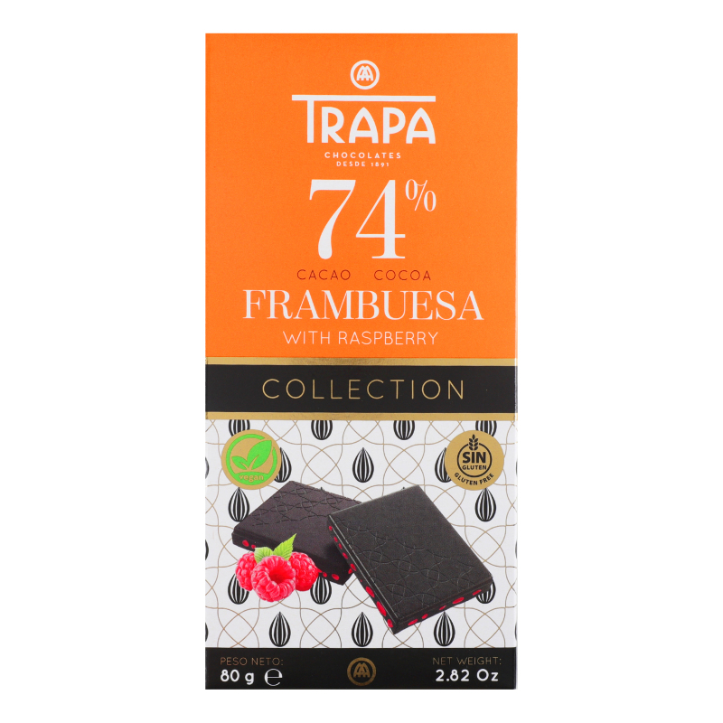 Шоколад 74% черный с малиной Collection Trapa к/у 80г Trapa