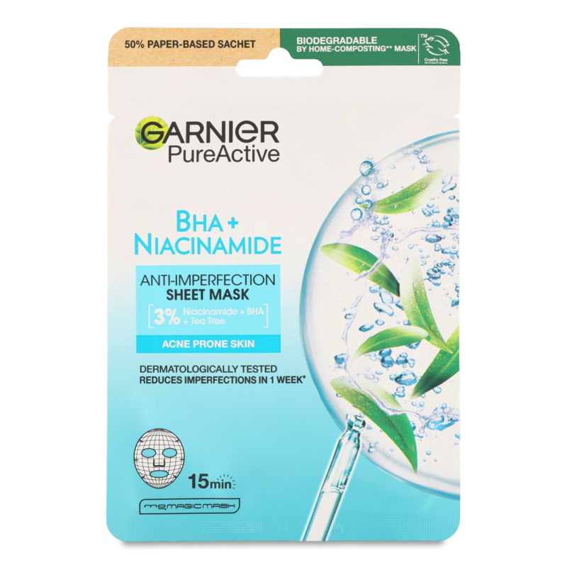 Маска д/обличчя Скін Нейчералз Чиста шкіра д/жирної та проблемної шкіри тканинна 23г Гарньє