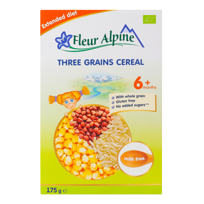 Каша безмолочна для дітей від 6міс Three grains Organic Fleur Alpine к/у