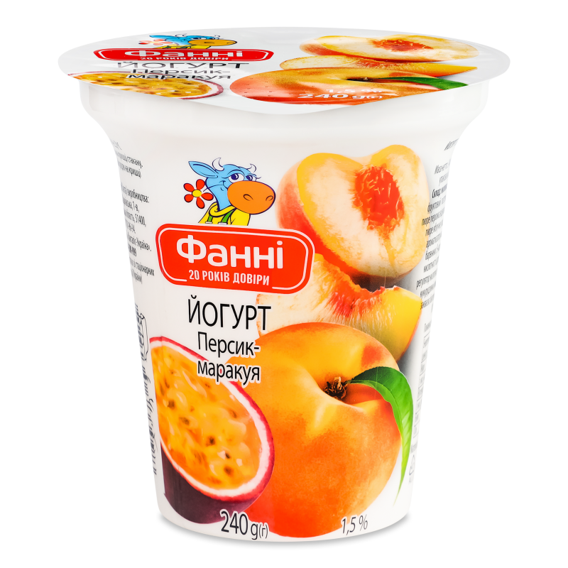Йогурт з наповнювачем Персик-маракуйя 1,5% 240г стакан Фанні