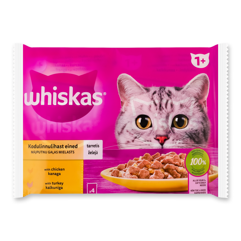 Корм д/дорослих котів Курка Індичка в желе 4*85г пауч Whiskas