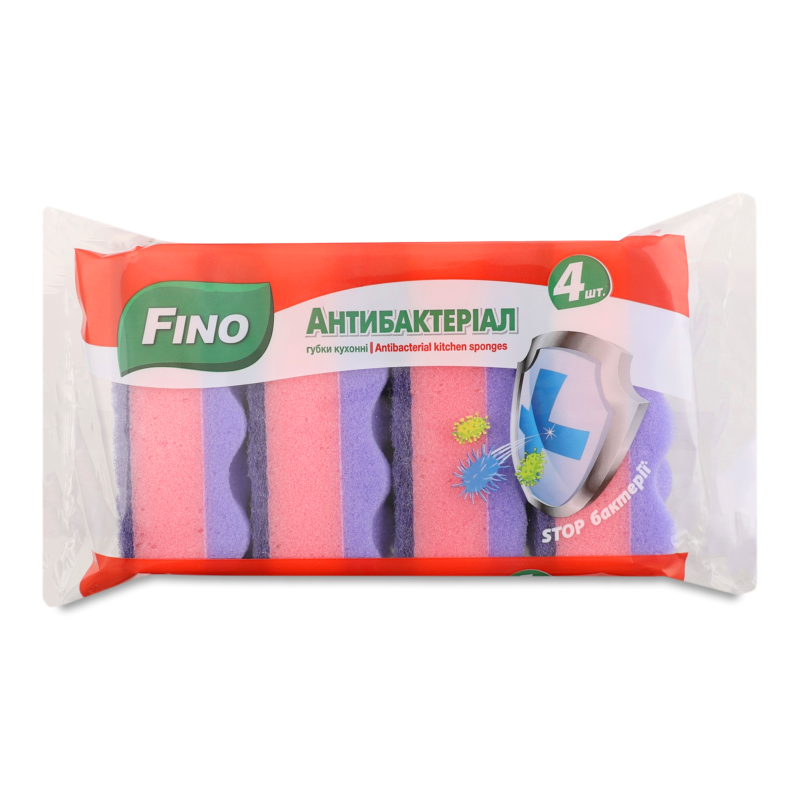 Губка кухонна Антибактеріал 4шт Fino