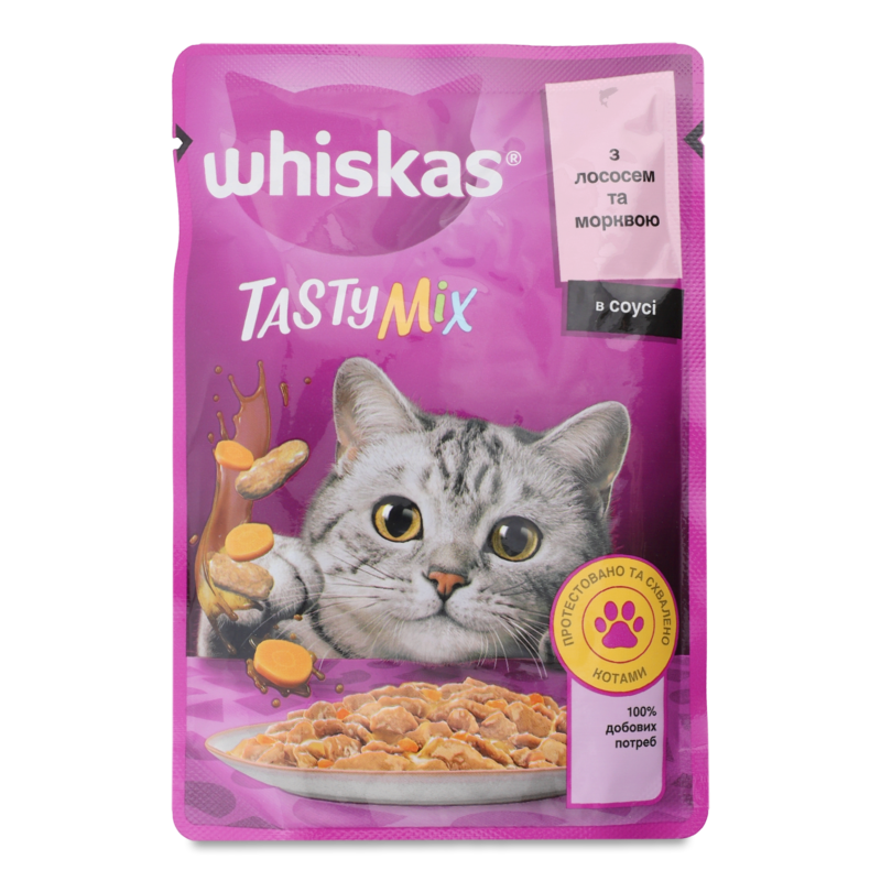 Корм д/дорослих котів TastyMix з лососем та морквою в соусі 85г пауч Whiskas