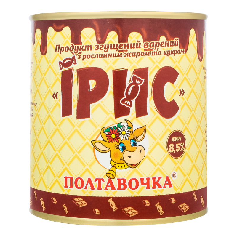 Продукт згущений 8.5% варений з рослинним жиром та цукром Ірис Полтавочка з/б