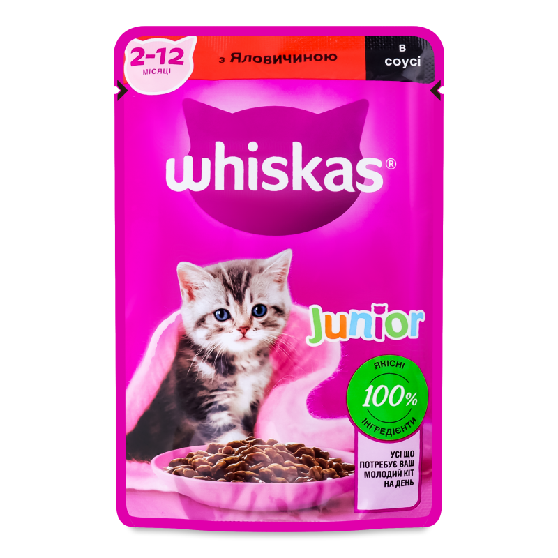 Корм д/кошенят Junior з яловичиною в соусі 85г пауч Whiskas