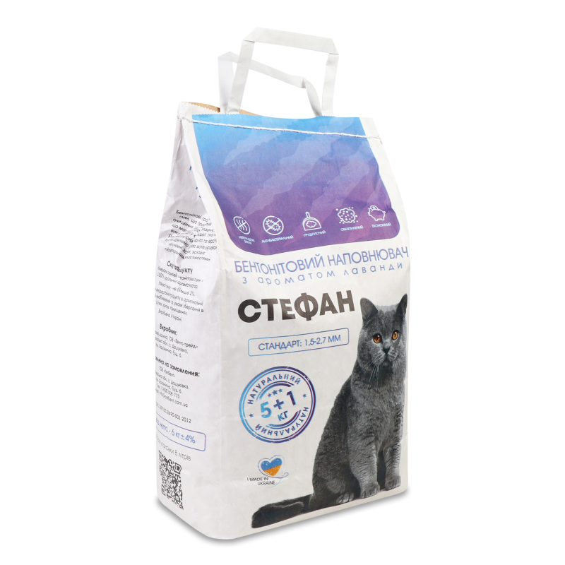 Наповнювач д/котячого туалету з ароматом лаванди бентонітовий стандарт 6кг Стефан