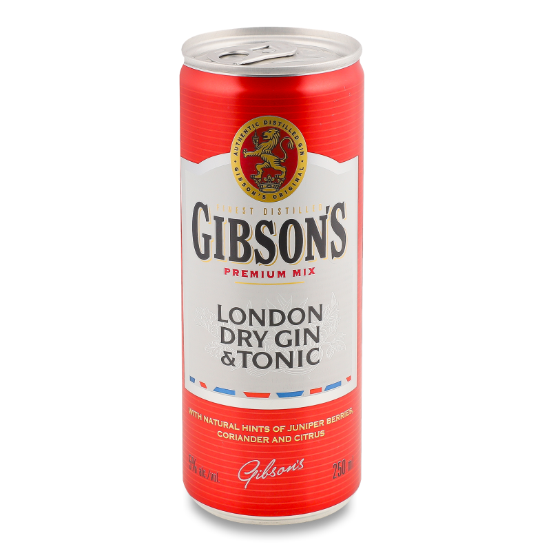 Напiй алкогольний Gin&Tonic 5% 250мл ж/б Gibson’s