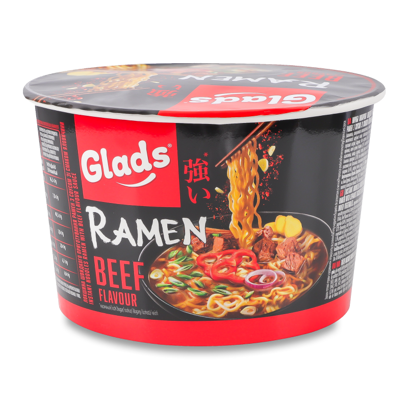 Локшина швидкого приготування Ramen з соусом з смаком яловичини 105г стакан Glads
