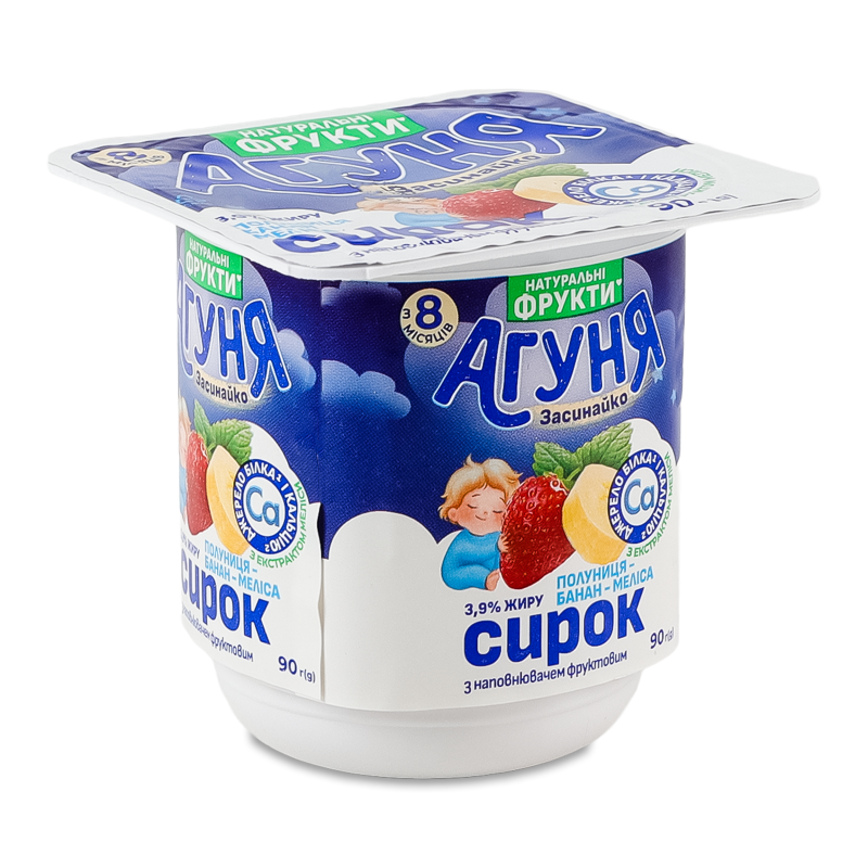 Сирок Засинайко Полуниця-банан-меліса 3,9% від 8місяців 90г стакан Агуня